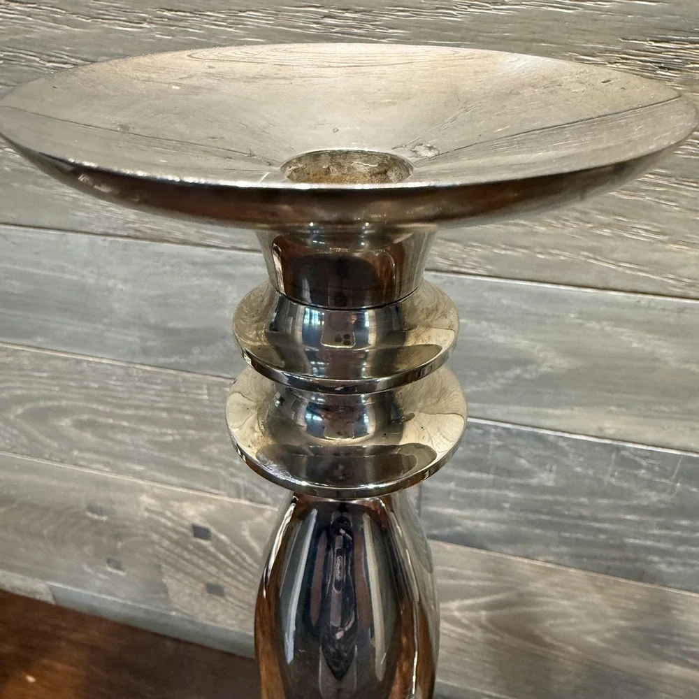 Pottery Barn Silver Plated Candlestick Holders Pair Large Pillar Taper Decor